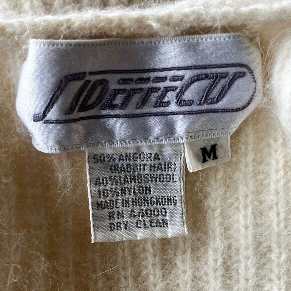 Vintage 80s Open Front White Wool Angora Cardigan Sweater Size Medium - Picture 4 of 6